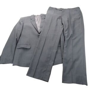 Duc Loi Silk Cashmere Wool Suit Pants Set Mens Blazer 42L‎ Gray Pinstripe 36x33